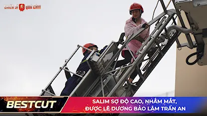 Salim sợ độ cao, nhắm mắt, được Lê Dương Bảo Lâm trấn an
